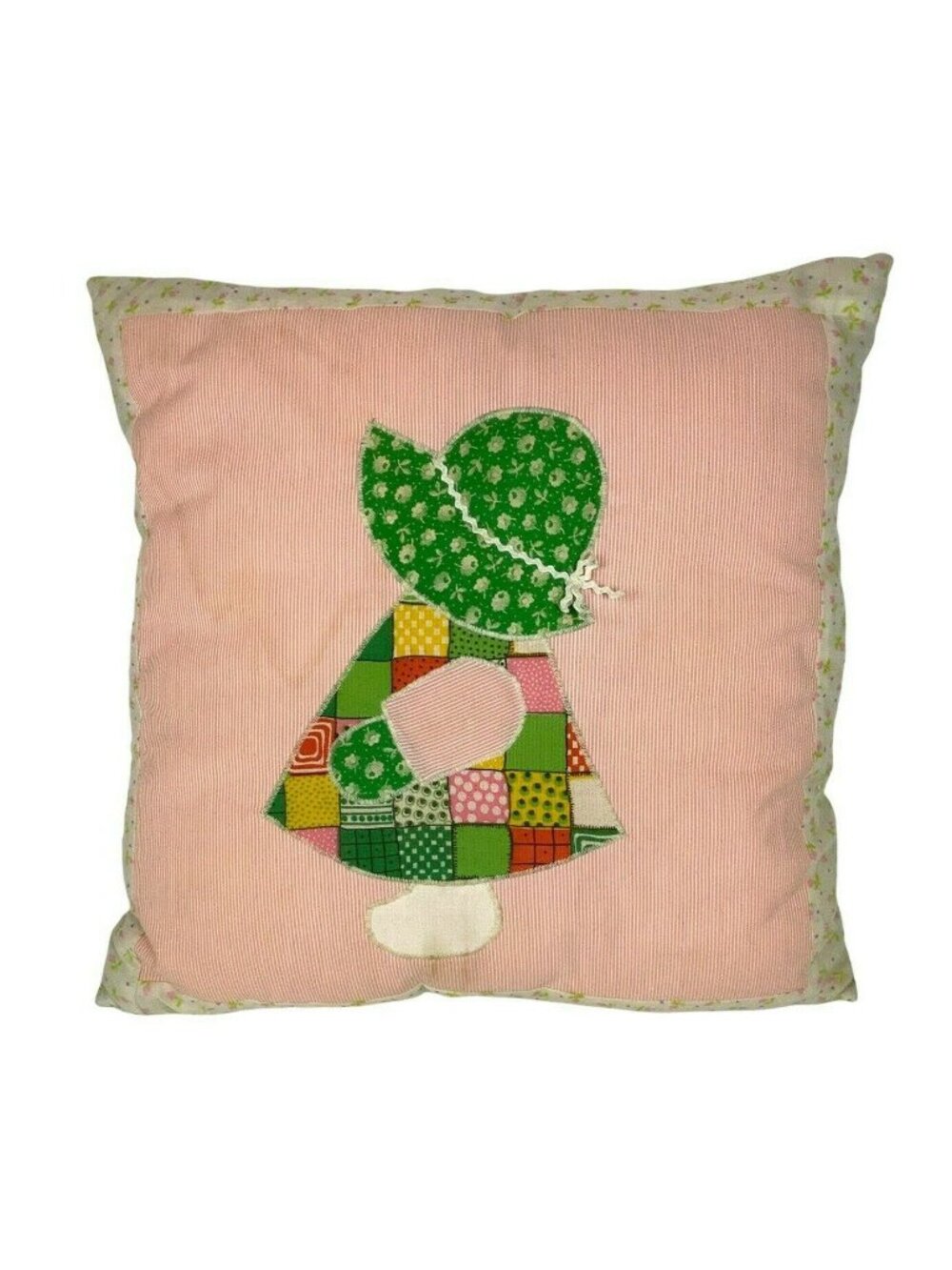 Sunbonnet Sue Handmade Patchwork Throw Pillow Pink Green Calico Seersucker